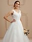זול שמלות כלה-שמלות חתונה גזרת A צווארון V רצועות רגילות שובל קורט תחרה שמלות כלה עם פפיון(ים) אפליקציות 2023