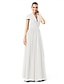 cheap Special Occasion Dresses-Sheath / Column Elegant Formal Evening Wedding Party Dress Plunging Neck Short Sleeve Floor Length Chiffon with Ruched Draping 2021