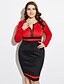 cheap Plus Size Casual Dresses-Women&#039;s Sheath Dress Knee Length Dress Red Blue Yellow Long Sleeve Color Block Split Fall Spring Round Neck Streetwear Slim S M L XL XXL 3XL 4XL / Plus Size / Plus Size