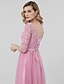 cheap Prom Dresses-Ball Gown Open Back Lace Up Pastel Colors Prom Wedding Party Dress Scoop Neck Half Sleeve Ankle Length Lace Tulle with Sash / Ribbon Bow(s) 2020 / Illusion Sleeve