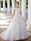 cheap Wedding Dresses-Hall Wedding Dresses Ball Gown Off Shoulder Short Sleeve Chapel Train Lace Bridal Gowns With Bow(s) Beading 2023 Summer Wedding Party, Women&#039;s Clothing