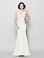 cheap Mother of the Bride Dresses-Mermaid / Trumpet Mother of the Bride Dress Elegant V Neck Sweep / Brush Train Lace Taffeta Sleeveless with Beading 2021