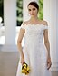 cheap Wedding Dresses-A-Line Wedding Dresses Off Shoulder Ankle Length Glitter Lace Short Sleeve Sparkle &amp; Shine Floral Lace with Crystals Sequin Appliques 2020