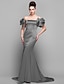Χαμηλού Κόστους Φορέματα Ξεχωριστών Γεγονότων-Τρομπέτα / Γοργόνα Κινέζικο Στυλ Φόρεμα Επίσημο Βραδινό Ουρά μέτριου μήκους Κοντομάνικο Ώμοι Έξω Σατέν με Πλισέ 2022