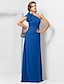 cheap Evening Dresses-Sheath / Column Elegant Dress Wedding Guest Formal Evening Floor Length Sleeveless One Shoulder Bridesmaid Dress Chiffon with Sash / Ribbon Appliques 2023