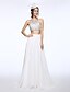 cheap Wedding Dresses-Wedding Dresses Sweep / Brush Train A-Line Sleeveless Bateau Neck Chiffon With Beading Sequin 2023 Bridal Gowns