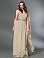 cheap Special Occasion Dresses-A-Line V Neck Floor Length Chiffon / Stretch Satin Dress with Draping / Sash / Ribbon by TS Couture®