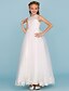 cheap Junior Bridesmaid Dresses-Princess Ankle Length Crew Neck Lace Over Tulle Junior Bridesmaid Dresses&amp;Gowns With Sash / Ribbon Open Back Kids Wedding Guest Dress 4-16 Year