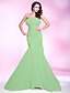 cheap Evening Dresses-Mermaid / Trumpet Elegant Engagement Formal Evening Dress Strapless Sleeveless Sweep / Brush Train Chiffon Stretch Satin with Beading Ruffles 2021