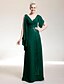 Χαμηλού Κόστους Βραδινά Φορέματα-Ίσια Γραμμή Κομψό Φόρεμα Επίσημο Βραδινό Στρατιωτικός Χορός Μακρύ Κοντομάνικο Λαιμόκοψη V Σιφόν με Χιαστί Χάντρες 2024