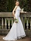 cheap Wedding Dresses-Mermaid / Trumpet Scoop Neck Sweep / Brush Train Tulle Made-To-Measure Wedding Dresses with Beading / Appliques by LAN TING BRIDE® / Open Back / See-Through