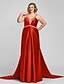 cheap Evening Dresses-A-Line Open Back Formal Evening Military Ball Dress Halter Neck Sleeveless Floor Length Satin with Crystals Beading Side Draping 2022