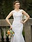 cheap Wedding Dresses-Mermaid / Trumpet Scoop Neck Sweep / Brush Train Tulle Made-To-Measure Wedding Dresses with Beading / Appliques by LAN TING BRIDE® / Open Back / See-Through