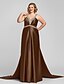 cheap Evening Dresses-A-Line Open Back Formal Evening Military Ball Dress Halter Neck Sleeveless Floor Length Satin with Crystals Beading Side Draping 2022