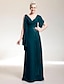 Χαμηλού Κόστους Βραδινά Φορέματα-Ίσια Γραμμή Κομψό Φόρεμα Επίσημο Βραδινό Στρατιωτικός Χορός Μακρύ Κοντομάνικο Λαιμόκοψη V Σιφόν με Χιαστί Χάντρες 2024