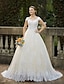 cheap Wedding Dresses-Wedding Dresses Ball Gown Square Neck Cap Sleeve Cathedral Train Lace Over Tulle Bridal Gowns With Beading Appliques 2024