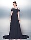 cheap Special Occasion Dresses-A-Line Off Shoulder Court Train Chiffon Dress with Buttons / Side Draping / Split Front by TS Couture®