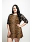 cheap Plus Size Lace Dresses-Women&#039;s Shift Dress Short Mini Dress Brown Half Sleeve Leopard Lace Fall Round Neck Regular Fit L XL XXL 3XL 4XL 5XL 6XL / Plus Size / Plus Size