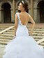 cheap Wedding Dresses-Mermaid / Trumpet Wedding Dresses V Neck Chapel Train Tulle All Over Lace Cap Sleeve Glamorous Backless with Lace Beading Tiered 2021