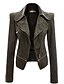 cheap Women&#039;s Jackets-Women&#039;s Faux Leather Jacket Daily Weekend Fall Short Coat V Neck Regular Fit Jacket Long Sleeve Solid Colored Khaki Green Black