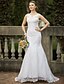 levne Svatební šaty-Mořská panna Scoop Neck Dlouhá vlečka Tyl Svatební šaty vyrobené na míru s Korálky / Aplikace podle LAN TING BRIDE® / Open Back / Průsvitné