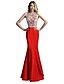 cheap Special Occasion Dresses-Mermaid / Trumpet Elegant &amp; Luxurious Holiday Cocktail Party Prom Dress Jewel Neck Sleeveless Floor Length Mikado with Beading 2020