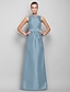 cheap Evening Dresses-Sheath / Column Minimalist Dress Wedding Guest Formal Evening Floor Length Sleeveless Boat Neck Taffeta with Bow(s) 2023