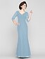 cheap Mother of the Bride Dresses-Sheath / Column Mother of the Bride Dress Wrap Included V Neck Floor Length Chiffon Long Sleeve with Criss Cross Beading Side Draping 2020
