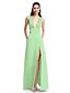 cheap Evening Dresses-A-Line Minimalist Dress Prom Floor Length Sleeveless Plunging Neck Satin with Split Front 2022 / Formal Evening