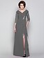 cheap Mother of the Bride Dresses-Sheath / Column Mother of the Bride Dress Furcal V Neck Floor Length Chiffon 3/4 Length Sleeve with Criss Cross Beading Split Front 2023