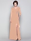 cheap Mother of the Bride Dresses-Sheath / Column Mother of the Bride Dress Furcal V Neck Floor Length Chiffon 3/4 Length Sleeve with Criss Cross Beading Split Front 2023