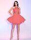 cheap Cocktail Dresses-A-Line Cute Holiday Homecoming Cocktail Party Dress Illusion Neck Sleeveless Short / Mini Chiffon with Ruched Crystals Beading 2021