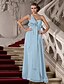 billige Kjoler for spesielle anledninger-Sheath / Column Elegant Formal Evening Military Ball Dress One Shoulder Sleeveless Floor Length Chiffon with Ruched Flower 2021