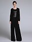 cheap Mother of the Bride Dresses-Jumpsuits Sheath / Column Mother of the Bride Dress Sparkle &amp; Shine Jumpsuits Scoop Neck Floor Length Chiffon Lace Long Sleeve with Sequin 2020