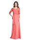 cheap Mother of the Bride Dresses-Sheath / Column V Neck Floor Length Chiffon Mother of the Bride Dress with Beading / Appliques / Side Draping by LAN TING BRIDE® / Illusion Sleeve