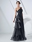 cheap Evening Dresses-A-Line Elegant Formal Evening Military Ball Dress One Shoulder Sleeveless Floor Length Organza with Side Draping Cascading Ruffles 2021