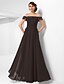 cheap Evening Dresses-Ball Gown Open Back Dress Formal Evening Military Ball Floor Length Short Sleeve Off Shoulder Chiffon with Beading Draping 2023