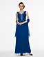 cheap Mother of the Bride Dresses-Sheath / Column V Neck Ankle Length Chiffon Mother of the Bride Dress with Beading / Pleats by LAN TING BRIDE® / Wrap Included