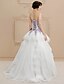 cheap Wedding Dresses-A-Line Sweetheart Neckline Sweep / Brush Train Lace / Satin / Tulle Made-To-Measure Wedding Dresses with Beading / Appliques / Flower by LAN TING BRIDE® / Wedding Dress in Color