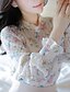 baratos Tops em tamanhos grandes-Mulheres Blusa Floral Colarinho Chinês Diário Final de semana Imprimir Manga Longa Blusas Branco