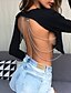abordables Tops de tallas grandes-Mujer Camiseta Color sólido Escote Redondo Noche Discoteca Espalda al Aire Manga Larga Tops Negro