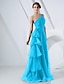 cheap Evening Dresses-A-Line Elegant Formal Evening Military Ball Dress One Shoulder Sleeveless Floor Length Organza with Side Draping Cascading Ruffles 2021