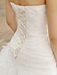 billiga Brudklänningar-Bröllopsklänningar Prinsessa Hjärtformad urringning Ärmlös Kapellsläp Satäng Brudklänningar Med Bård Fallande volanger 2023