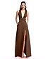 cheap Evening Dresses-A-Line Minimalist Dress Prom Floor Length Sleeveless Plunging Neck Satin with Split Front 2022 / Formal Evening