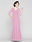 cheap Mother of the Bride Dresses-Sheath / Column Mother of the Bride Dress Wrap Included V Neck Floor Length Chiffon Long Sleeve with Criss Cross Beading Side Draping 2020