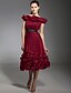 cheap Cocktail Dresses-A-Line Classic &amp; Timeless Holiday Homecoming Cocktail Party Dress Off Shoulder Short Sleeve Tea Length Stretch Satin with Sash / Ribbon Pleats Ruffles 2021