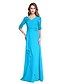 cheap Mother of the Bride Dresses-Sheath / Column V Neck Floor Length Chiffon Mother of the Bride Dress with Beading / Appliques / Side Draping by LAN TING BRIDE® / Illusion Sleeve