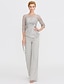 cheap Mother of the Bride Pantsuits-Jumpsuit / Pantsuit Mother of the Bride Dress Formal Plus Size Sexy See Through Bateau Neck Floor Length Chiffon Glitter Lace 3/4 Length Sleeve with Lace Sequin 2024