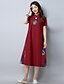 cheap Casual Dresses-Women&#039;s Wine Navy Blue Dress Summer Daily Shift Embroidered Stand M L / Cotton