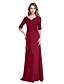 cheap Mother of the Bride Dresses-Sheath / Column V Neck Floor Length Chiffon Mother of the Bride Dress with Beading / Appliques / Side Draping by LAN TING BRIDE® / Illusion Sleeve